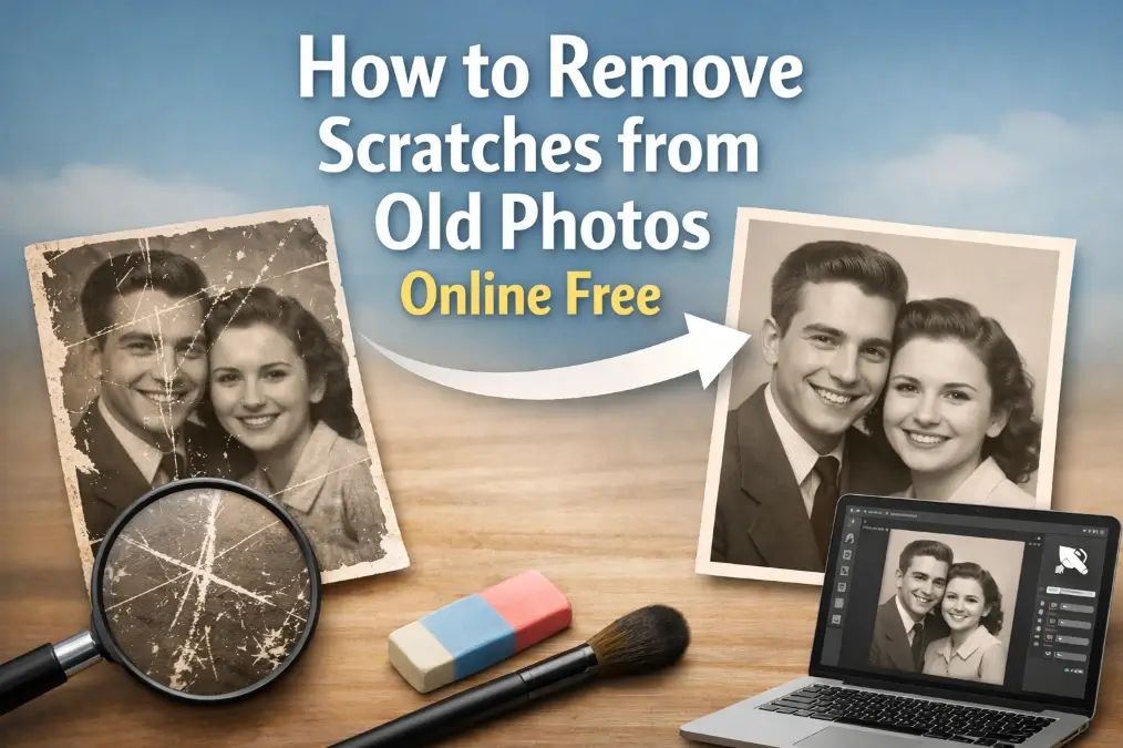 How to Remove Scratches from Old Photos — before and after AI restoration